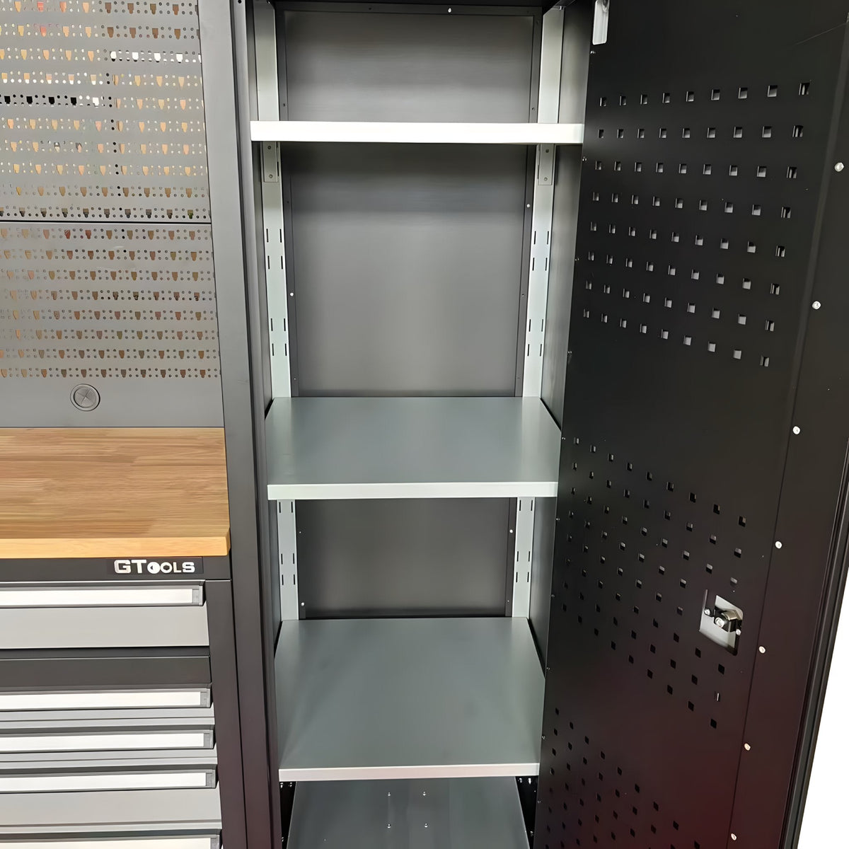 100" Rolling Tool Chest Workstation with Wood Top & Side Cabinets