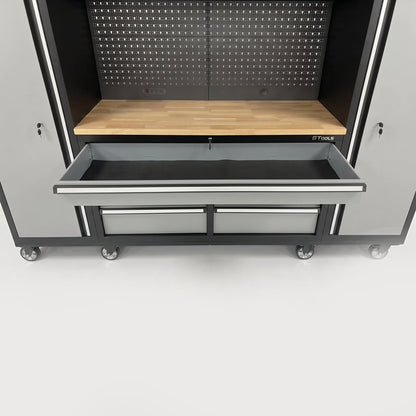 100" Rolling Tool Chest Workstation with Wood Top & Side Cabinets