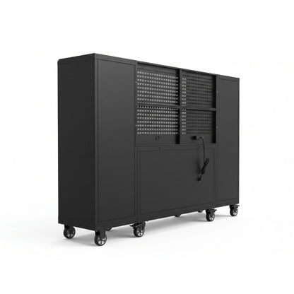 100" Rolling Tool Chest Workstation with Wood Top & Side Cabinets