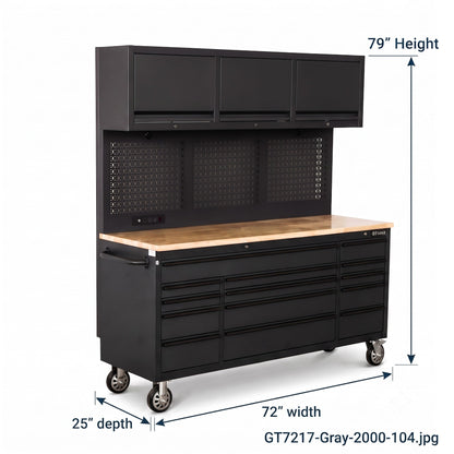 Overhead Pro 72" Rolling Tool Chest | 79" Tall | 24" Deep | 14 Drawers | Overheads | Pegboard & Power Strip