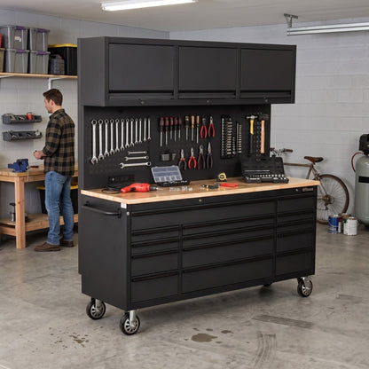 Overhead Pro 72" Rolling Tool Chest | 79" Tall | 24" Deep | 14 Drawers | Overheads | Pegboard & Power Strip