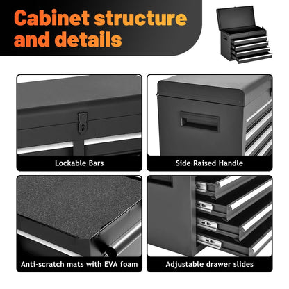 5-Drawer Rolling Tool Chest Storage Cabinet with Detachable Top Tool Box