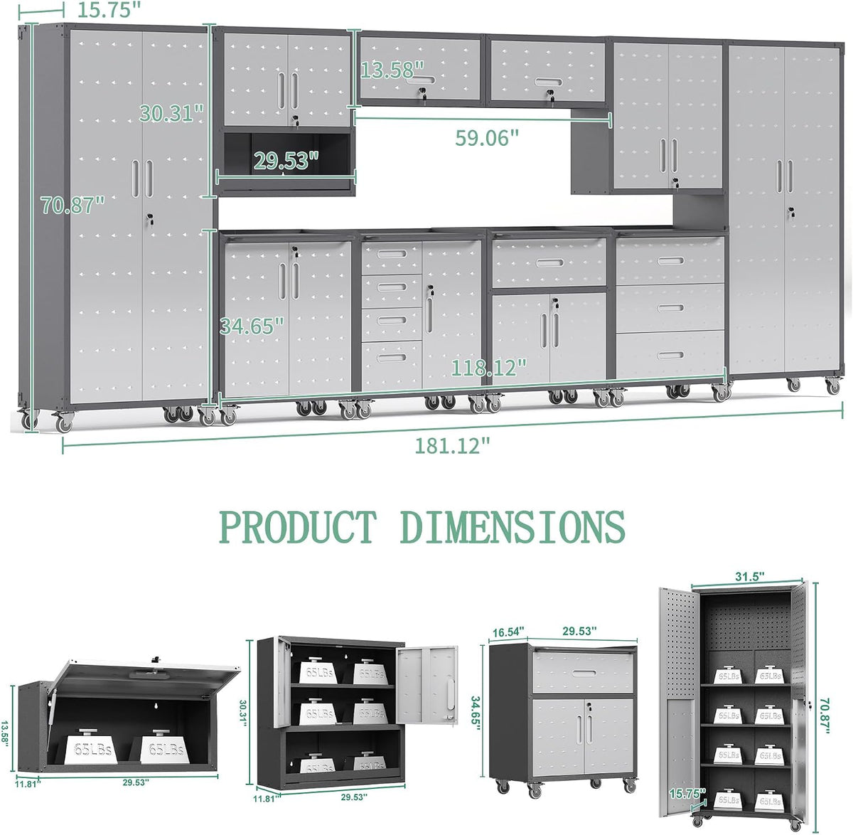 10-Piece Heavy Duty Steel Garage Cabinet System | All-In-One Modular Garage Cabinet Set for Ultimate Workshop Organization | Easy Assembly Garage Storage Cabinets & Tool Bench