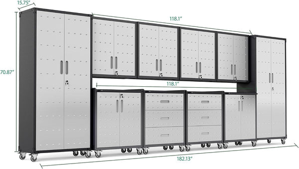 VIYET 10-Piece Steel Garage Cabinet System with Workbench