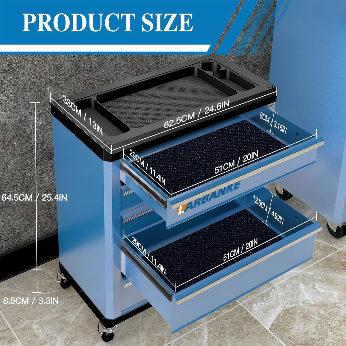 5-Drawer Rolling Tool Chest with Wheels,Lock&Key,Blue Tool Cabinet
