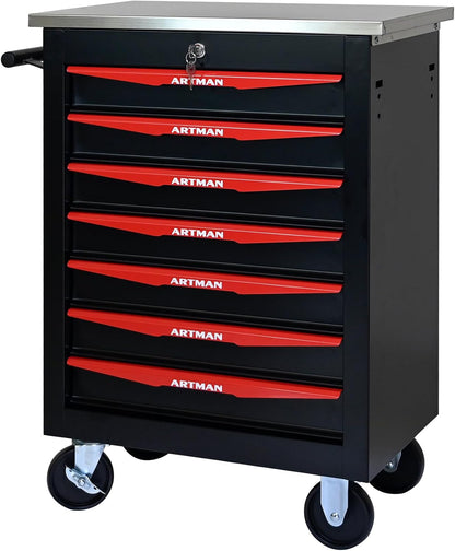7 Drawers Tool Cart on Wheels,Multifunctional Rolling Tool Chest Tool Storage,Drawers Rolling Tool Trolley Organizer Tool Case for Garage, Warehouse, Workshop, Repair Shop (Black)