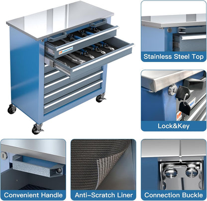 7-Drawer Rolling Tool Chest with Wheels&Foot Pads,Bluetool Cabinet