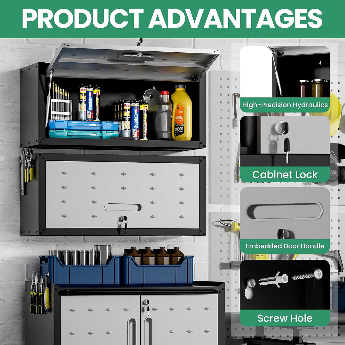 10-Piece Heavy Duty Steel Garage Cabinet System | All-In-One Modular Garage Cabinet Set for Ultimate Workshop Organization | Easy Assembly Garage Storage Cabinets & Tool Bench