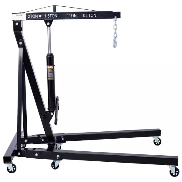 2 Ton Folding Engine Hoist Cherry Picker Shop Crane Hoist Lift, Heavy-Duty Steel with 6 Iron Caster Wheels in Black