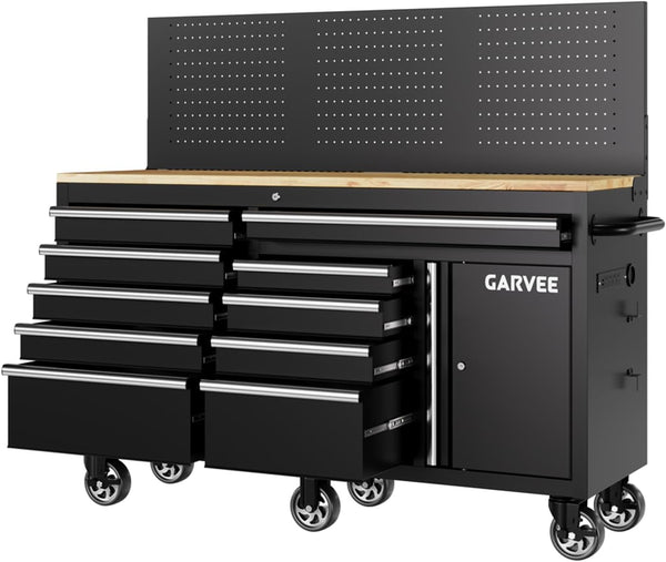 60 in Rolling Tool Chest, 10 Drawers Mobile Garage Tool Cabinet