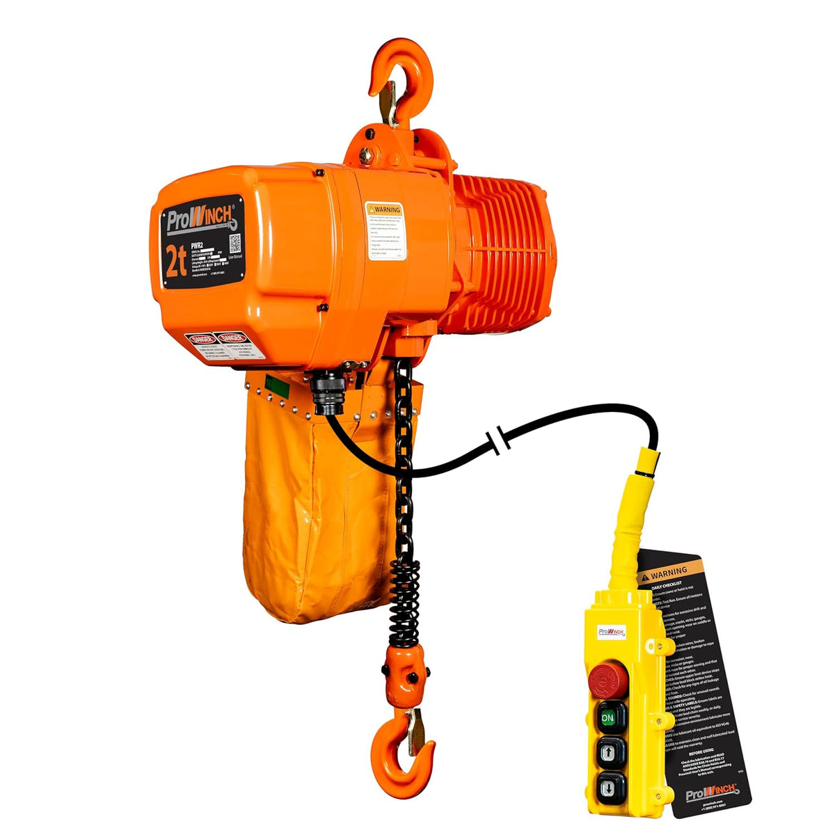 4400 Lbs 2 Ton Electric Chain Hoist 3 Phase 208V-240/440-480V -20 Ft Lifting Height, H3 Duty Class, G100 Chain for Heavy-Duty Lifting, Warehouse & Industrial Use