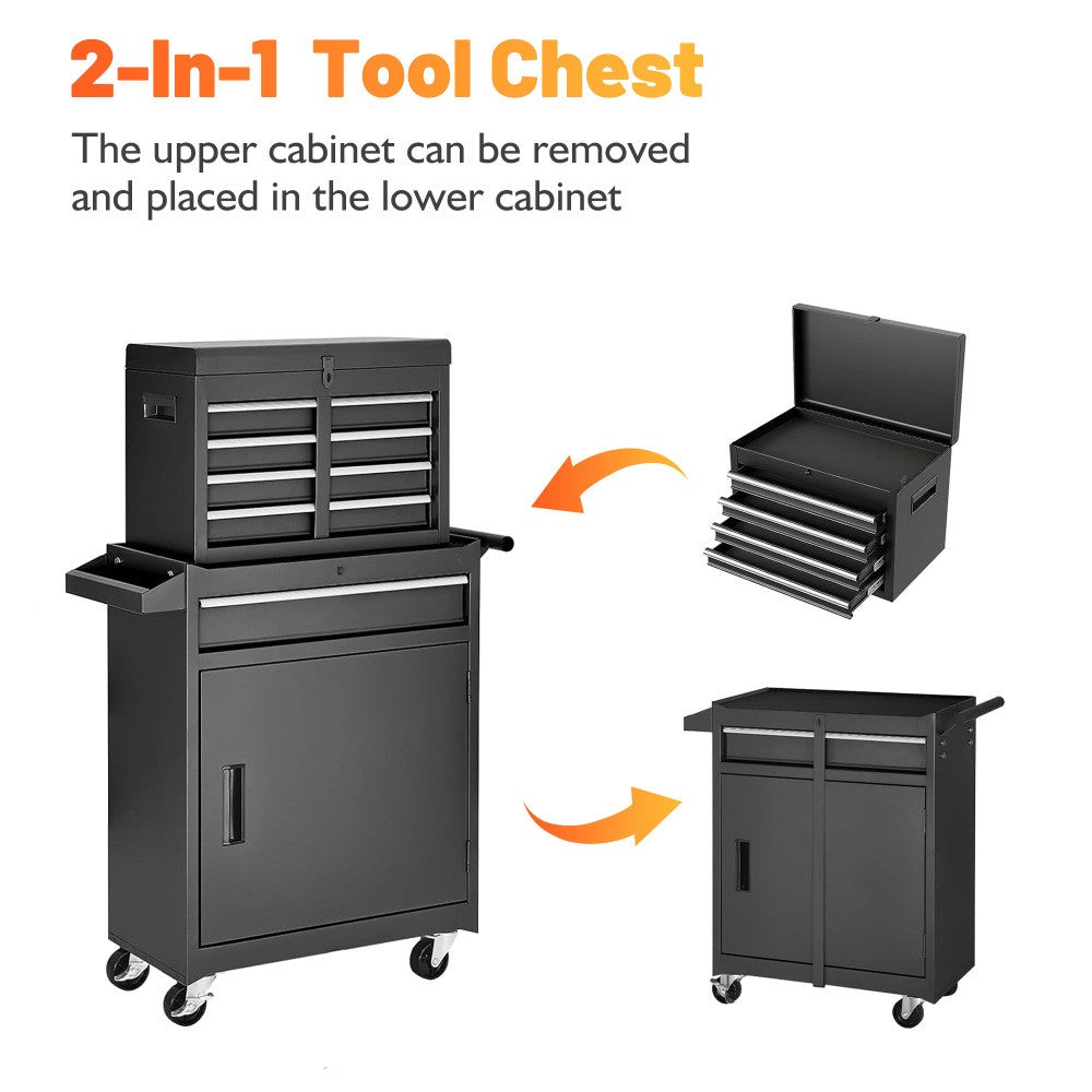 5-Drawer Rolling Tool Chest Storage Cabinet with Detachable Top Tool Box