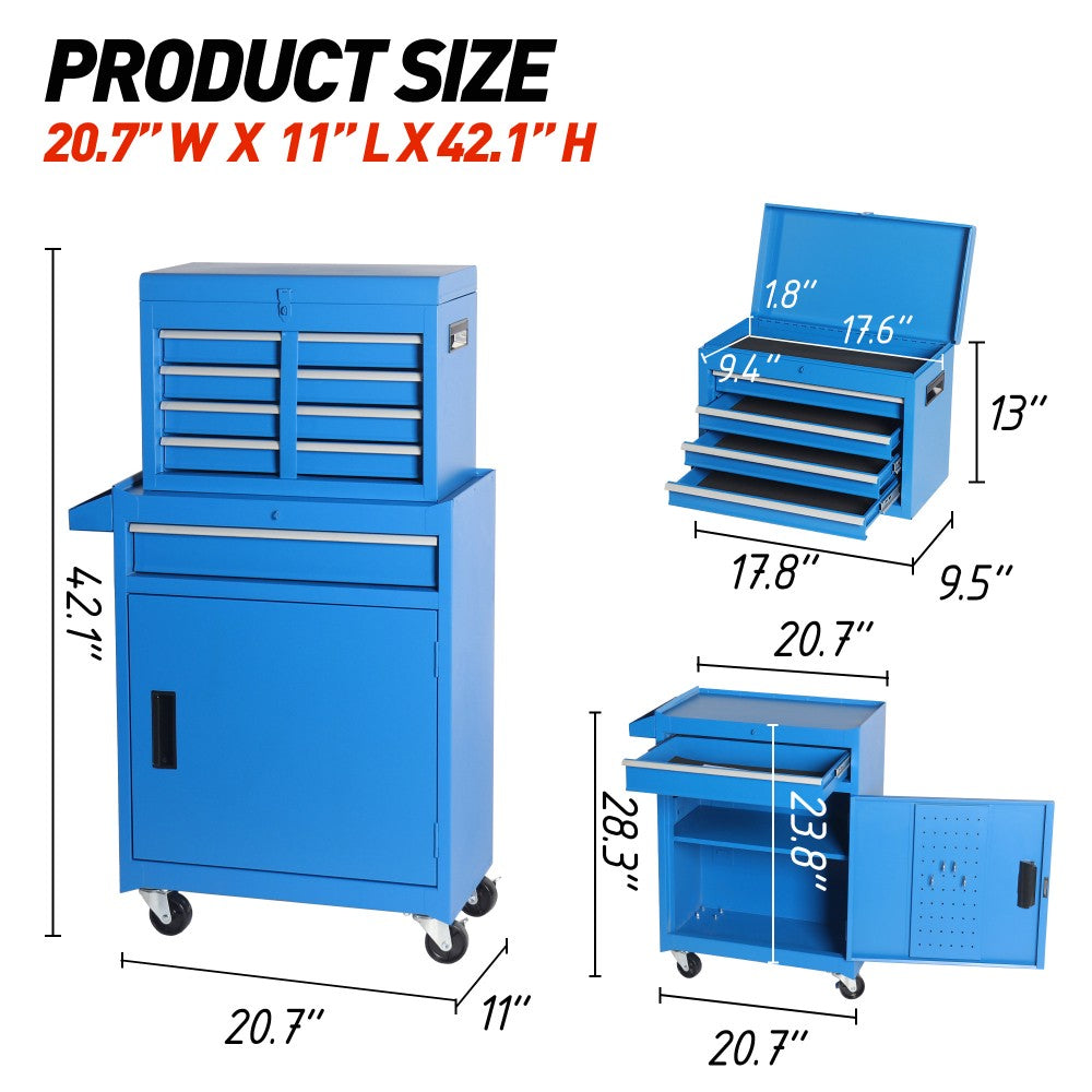 5-Drawer Rolling Tool Chest Storage Cabinet with Detachable Top Tool Box
