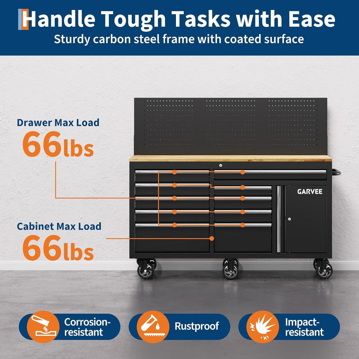 60 in Rolling Tool Chest, 10 Drawers Mobile Garage Tool Cabinet