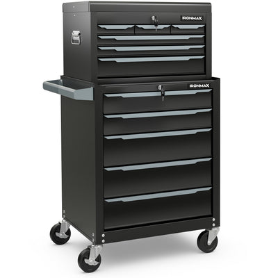 11-Drawer Steel Tool Chest with Rolling Cabinet, Black