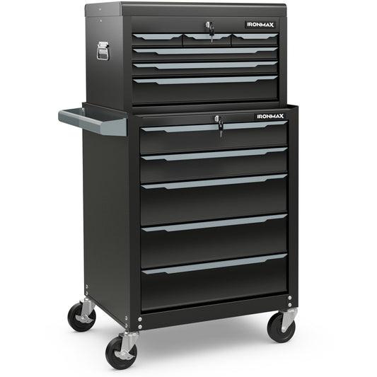 11-Drawer Steel Tool Chest with Rolling Cabinet, Black